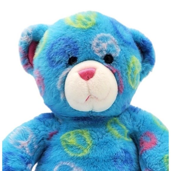 Build A Bear Peace Sign Teddy Bear Stuffed Animal Plush 14" Blue Pink 2010 - Picture 2 of 7